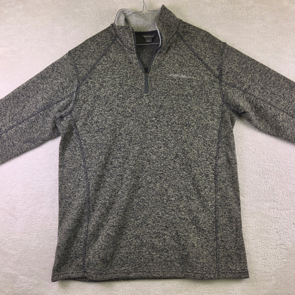 Eddie Bauer Mens Gray Marl Fleece Lined Quarter Zip Pullover Sweater Large 4236